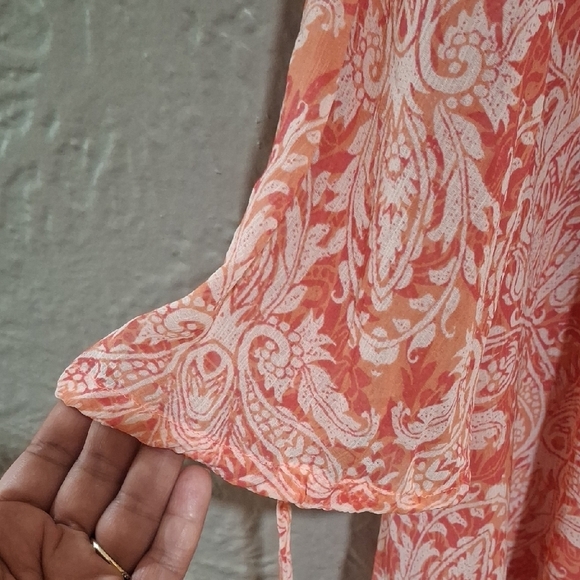 Free People Women's Coral and White Paisley Long Sleeve Dress Size M - Picture 5 of 11